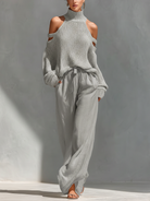 Conjunto Blusa Estampada y Pantalón Beige — Gris
